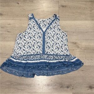 Floral Blue and White Sleeveless Top